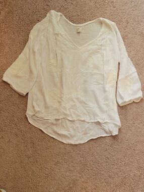 O'Neill White V-Neck Embroidered Peasant Top